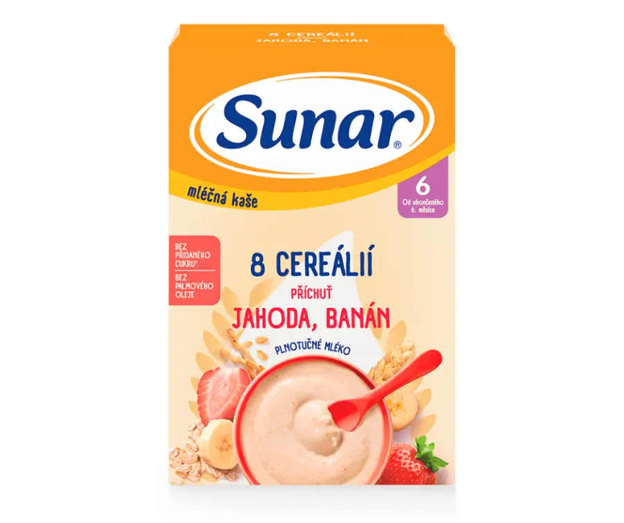 13556-sunar mlecna kase 8 cerealii jahoda banan 6m+ 210 g